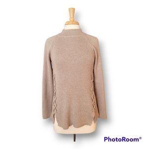 Style & Co Lace-Up Cozy Ribbed Mock Turtleneck Sweater. Size M
